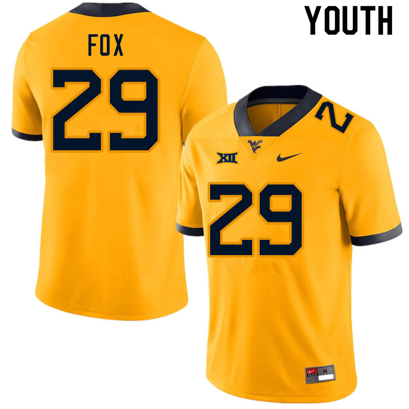 Youth #29 Preston Fox West Virginia Mountaineers College Football Jerseys Sale-Gold - Click Image to Close